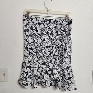 Max Studio Floral Ruched Crepe Ruffle‎ Mini Skirt